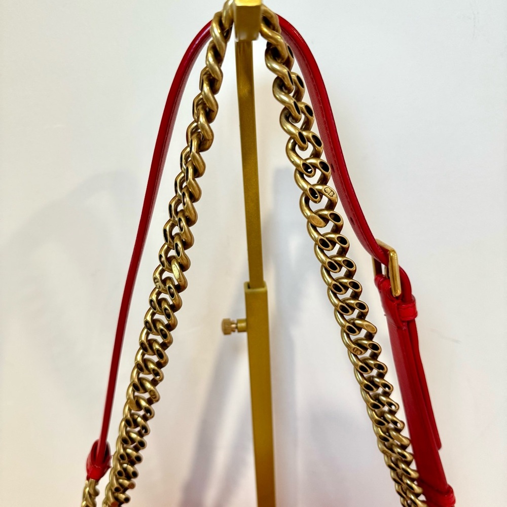 Christian Dior Diorama Red Leather Medium Flap Bag W Gold Studs & Chain Strap - Picture 4 of 15